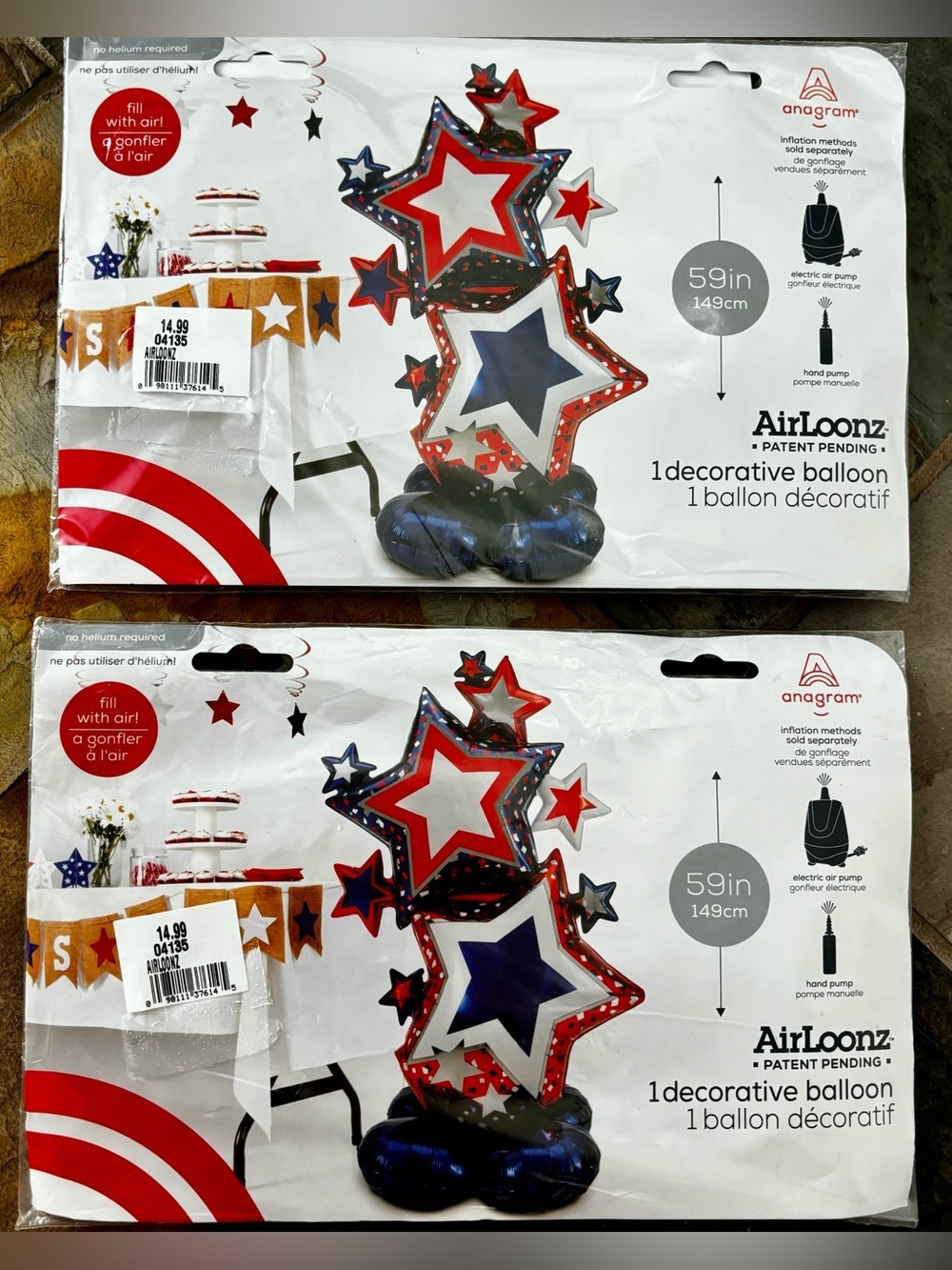 AirLoonz Red, White & Blue Star Decorative Balloon (set of 2)